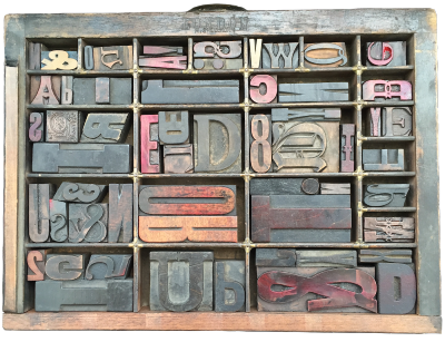 Type Case 3 Filled with Wood Letter