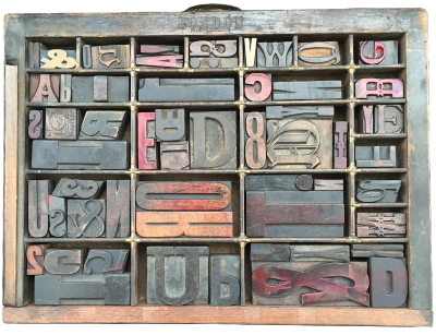 Type Case 3 Filled with Wood Letter